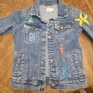 Kids Denim Jacket with Handpainted Ocean Designs And Mermaid